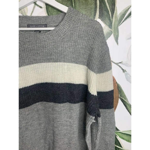 Slate & Stone Mens XL Gray Color Blocked Knit Construction Sweater Crew Neck New - Picture 3 of 6